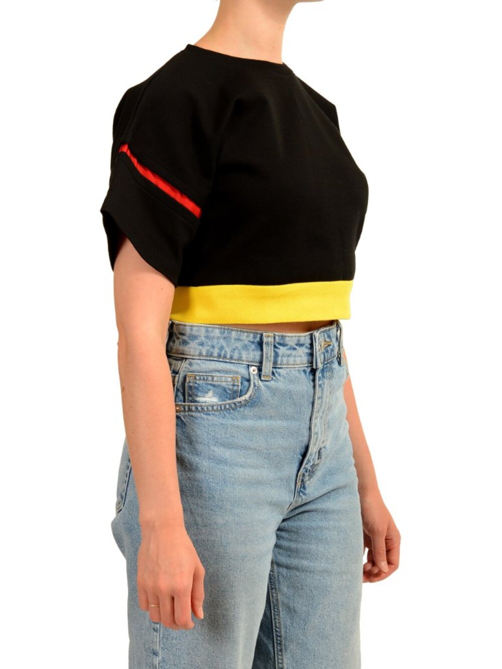Scuderia Ferrari Women's Black Mix Cotton Cropped Top Shirt US M IT 42 - Picture 2 of 6
